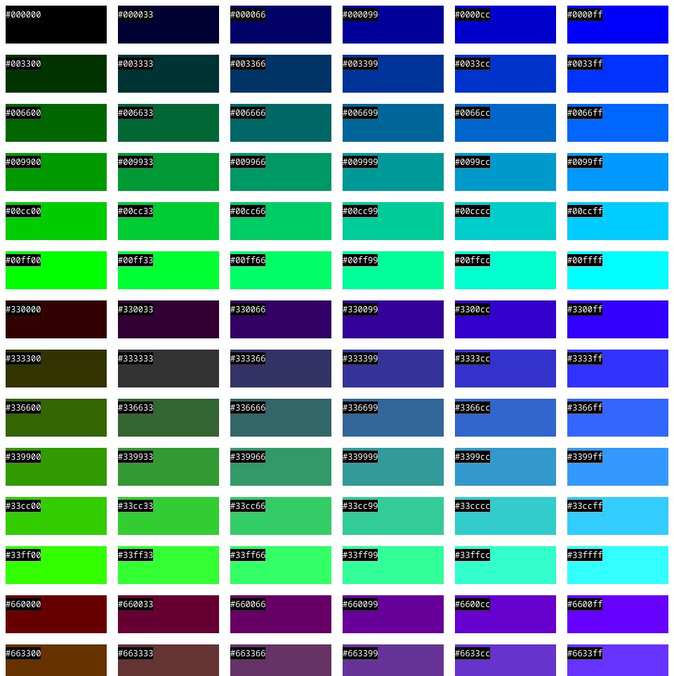 Web save color palette example with hex code values