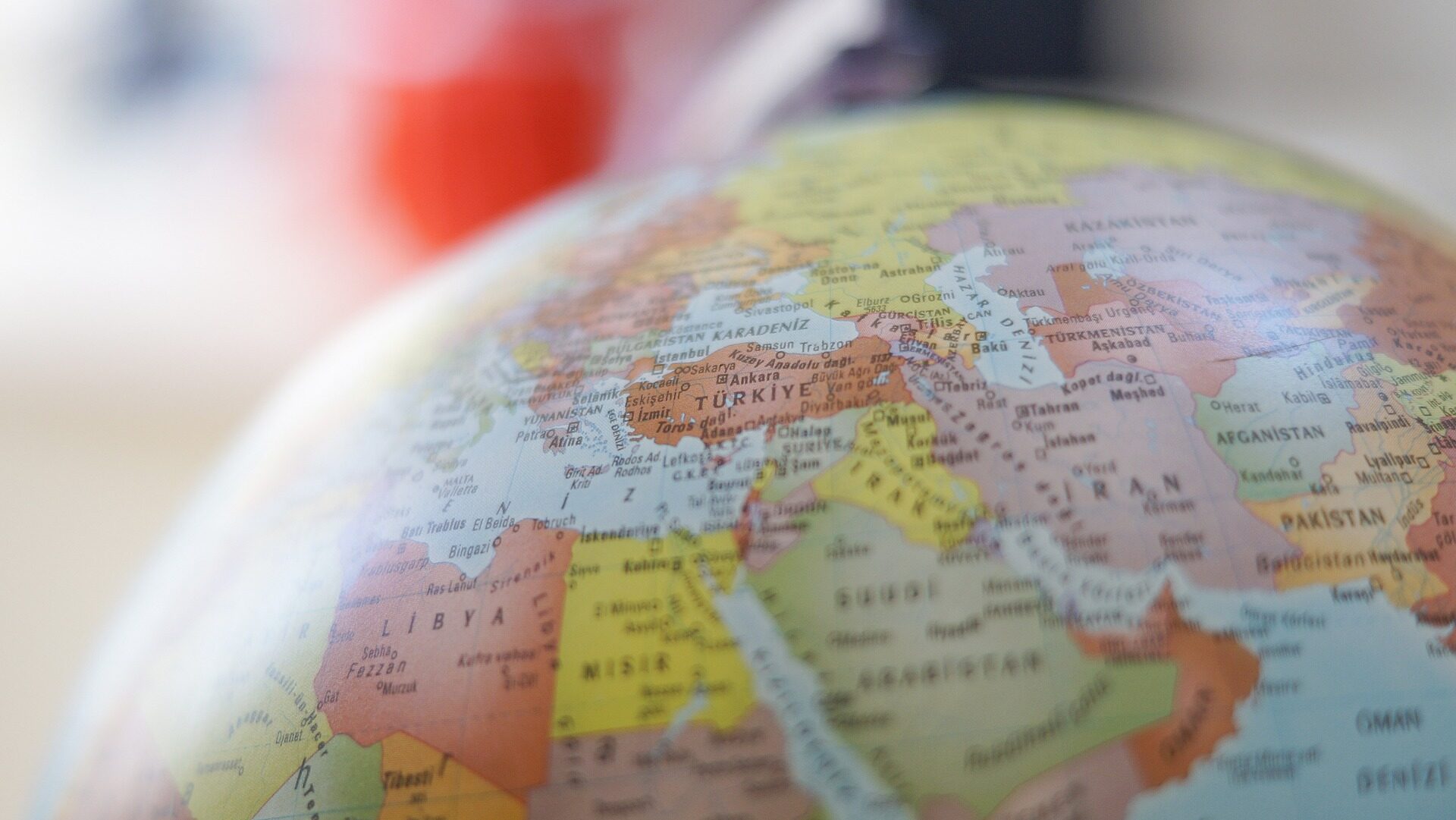 Selective focus on a globe of Earth