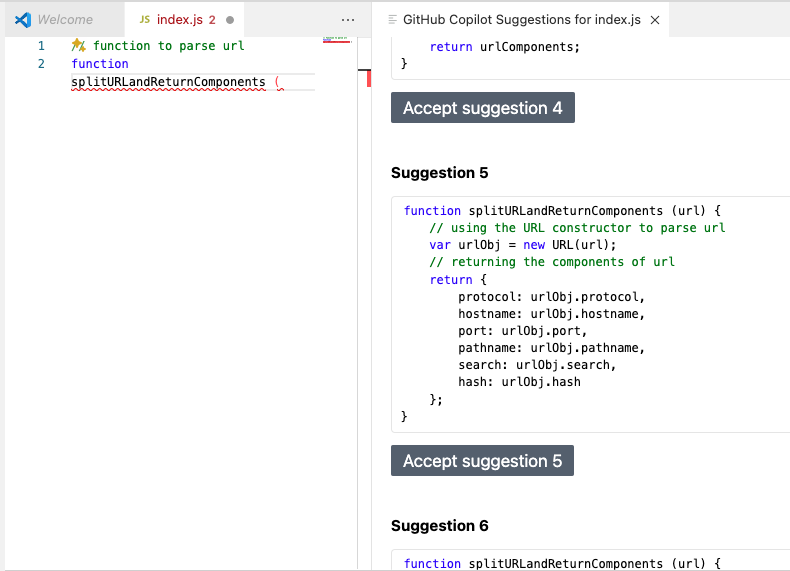 Figure 7: Generating additional suggestions through Copilot.