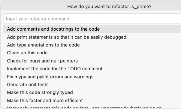 Figure 10-2: Codeium's Refactor menu.