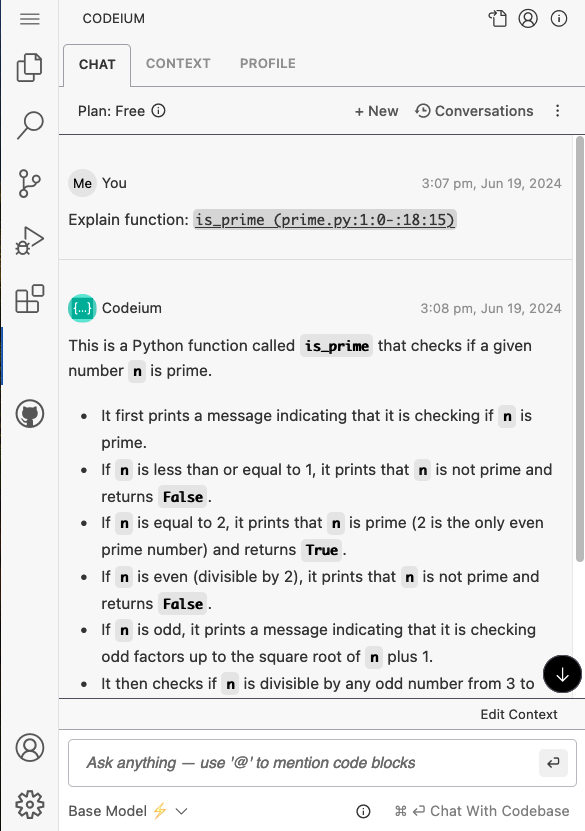 Figure 13: Codeium Chat main interface.