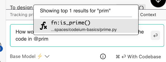 Figure 15: Using @mentions in Codeium prompt.