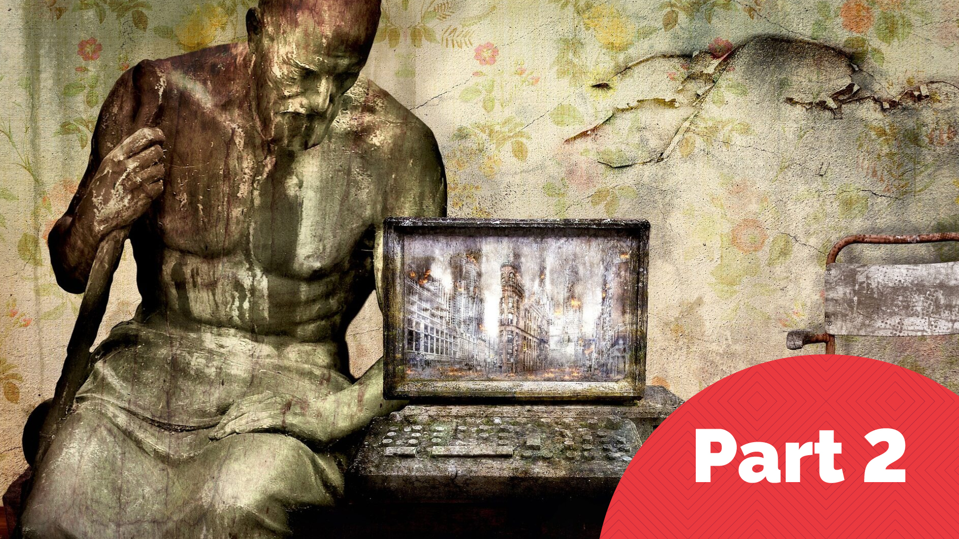 Man sitting on a bench with a laptop and they look like statues - part 2