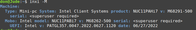 inxi command with -M option screenshot