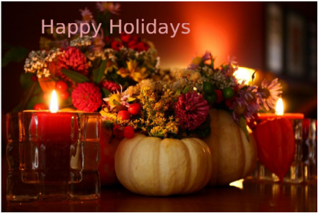 Fall table Creative Commons image with "Happy holidays" text added