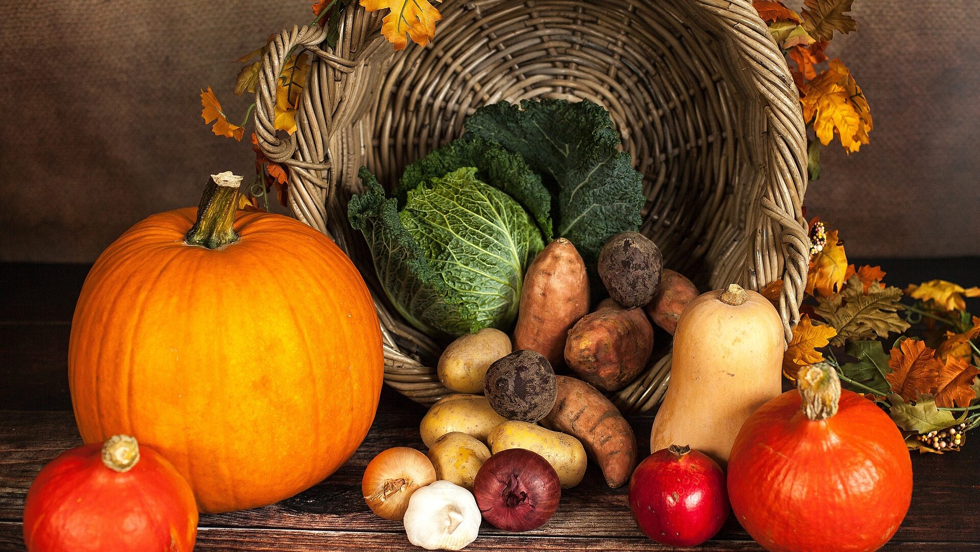 Cornucopia with vibrant fall vegetables