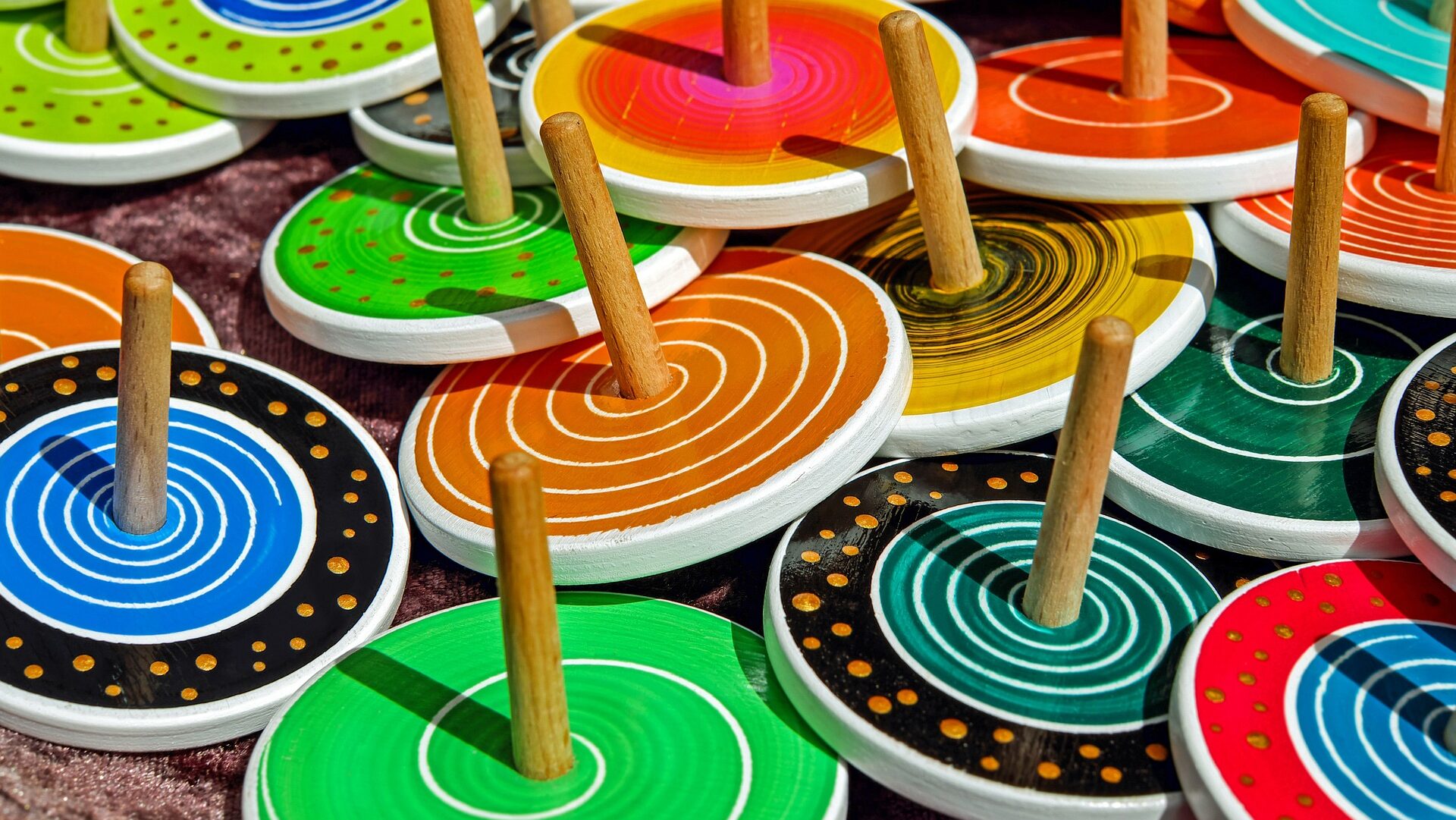 Colorful toy spinning tops