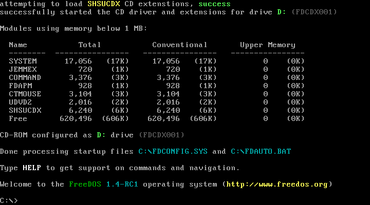 Booting FreeDOS 1.4 RC1