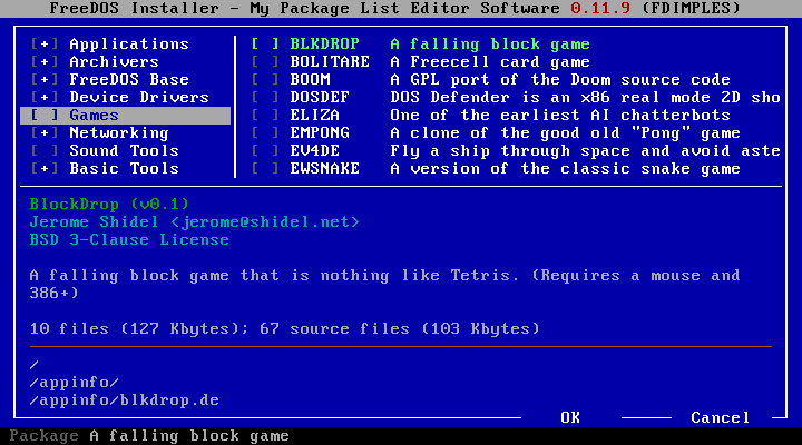 Viewing packages in FreeDOS 1.4 RC1