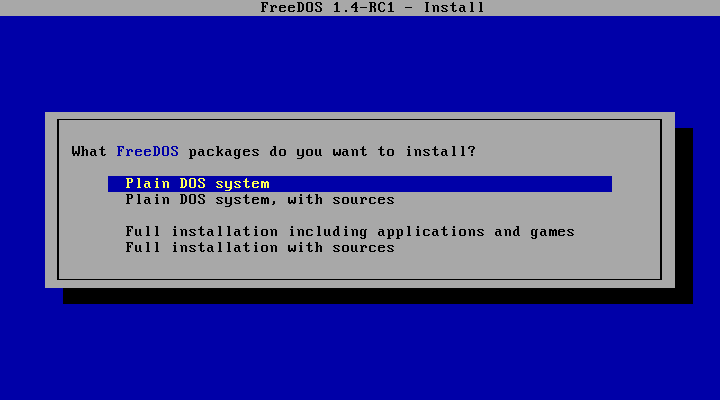 Installing FreeDOS 1.4 RC1