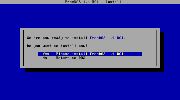 Installing FreeDOS 1.4 RC1