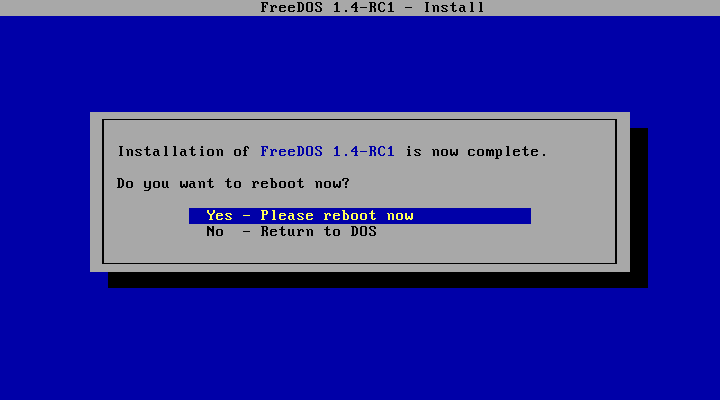 Installing FreeDOS 1.4 RC1