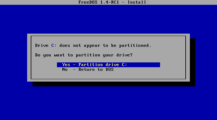 Installing FreeDOS 1.4 RC1