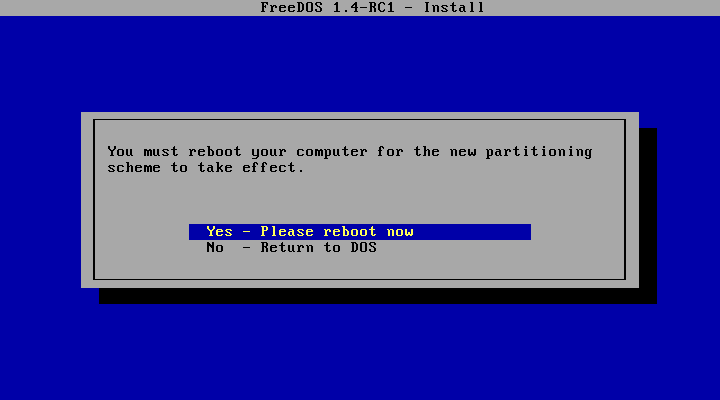 Installing FreeDOS 1.4 RC1