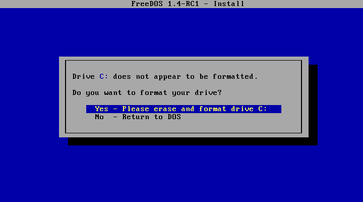 Installing FreeDOS 1.4 RC1