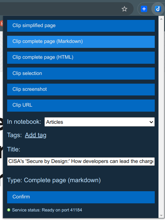 Joplin Web Clipper screen capture 03